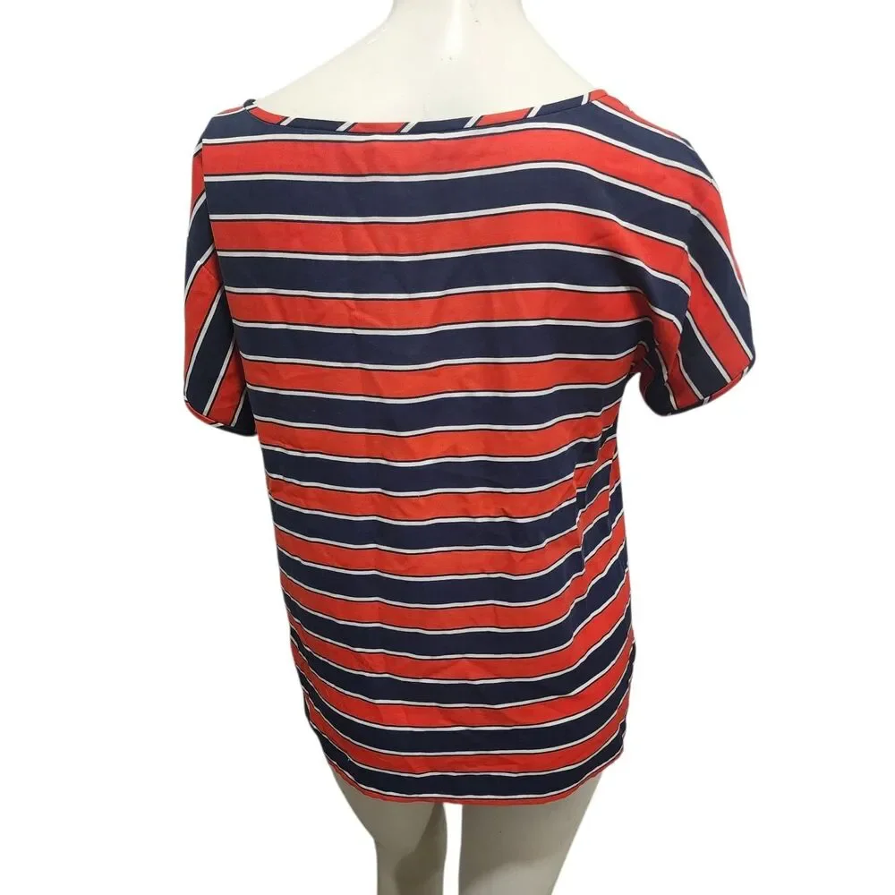 J Crew Gondola Striped Short Sleeve Top Womens Sz 6‎ Silk Nautical Beachy Summer